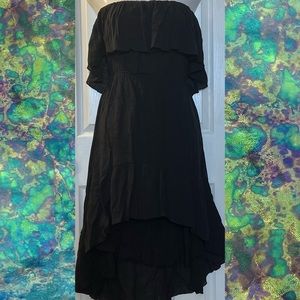 Sexy Black Stretchy Hi-Low Summer Dress/ Swim Cover Up with Ruffles 🖤